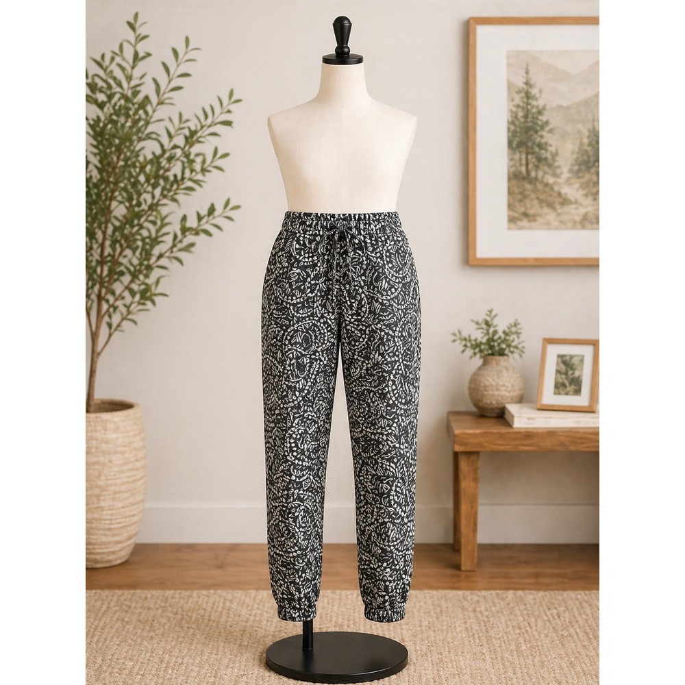AnyBody Womens Abstract Print Jogger Pants Black White Elastic Waist Size Medium